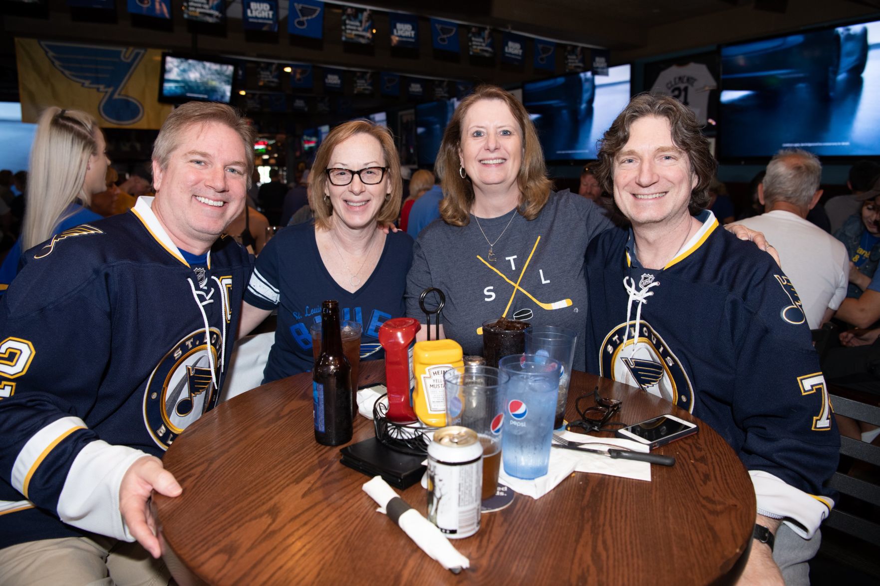 Blues fans watch Game 5 of Western Conference Finals at Syberg's on Dorsett